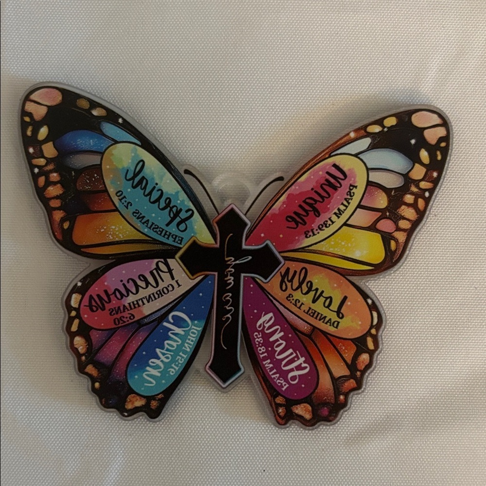 Colorful Butterfly Christian Christmas Acrylic Ornament NWOT